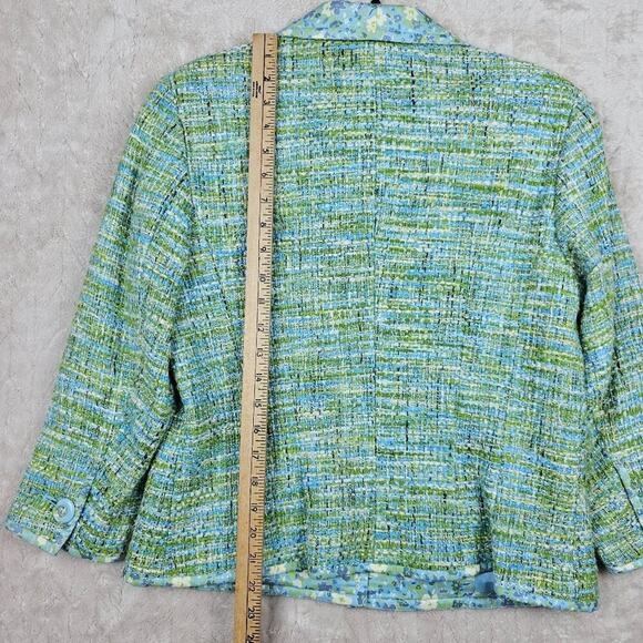 Sigrid Olsen Tweed Blazer 10 Retro Floral Groovy Colorful 60s Mod Preppy Blue - Picture 7 of 8